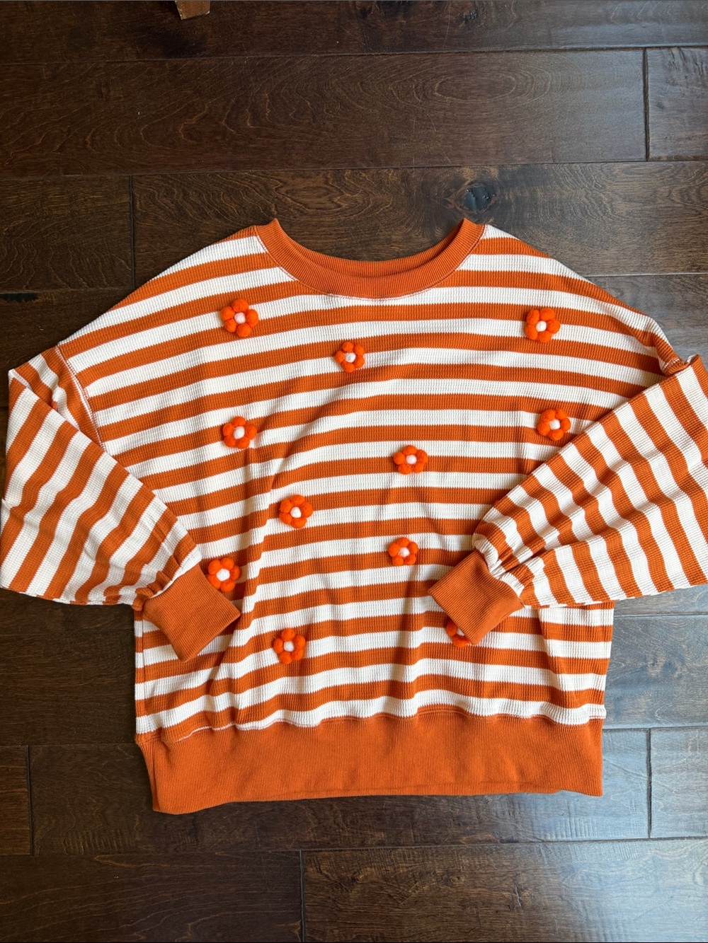 Oversized Orange & Cream Striped Floral Sweater